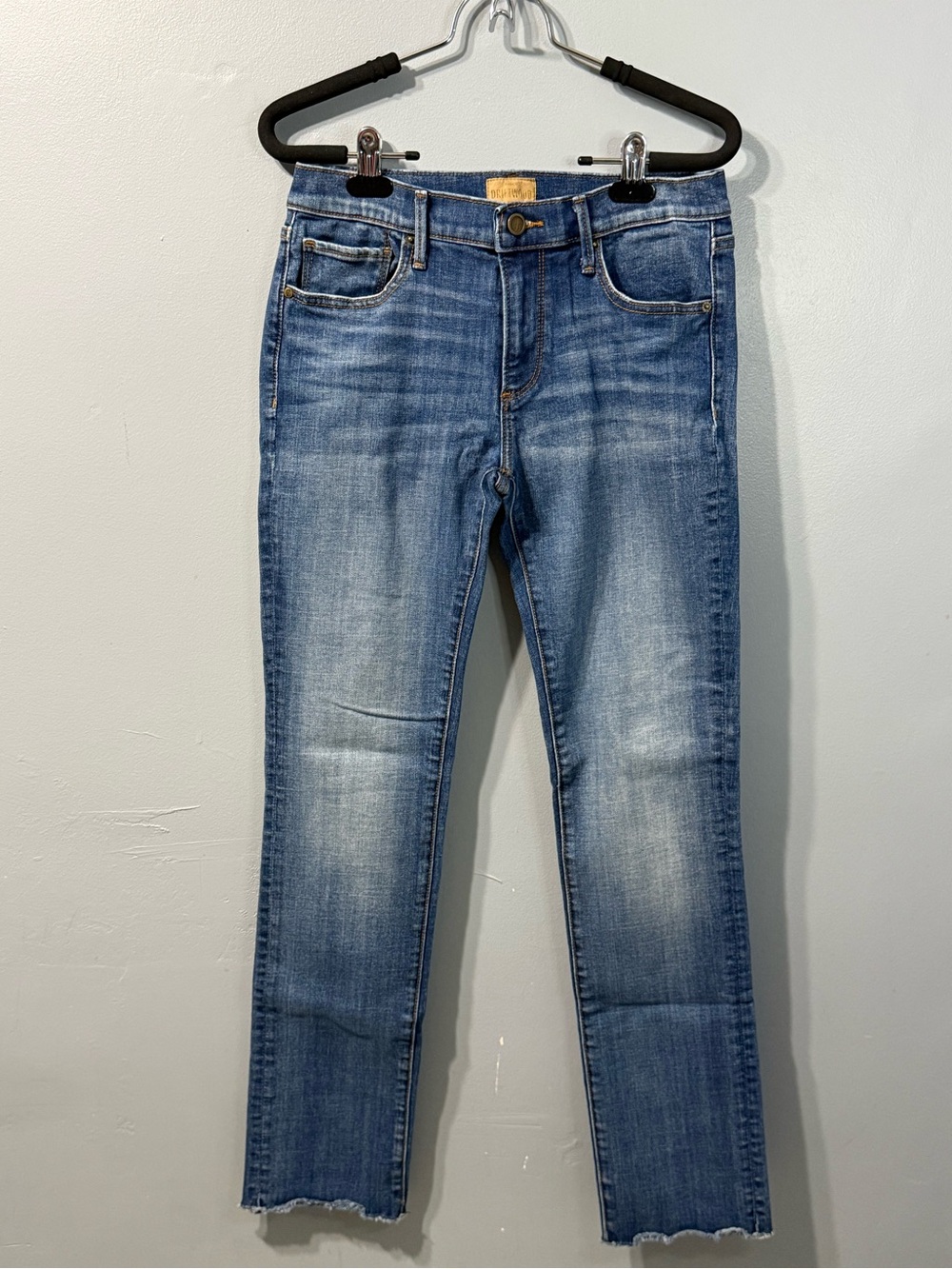 Driftwood Audrey Medium Wash Mid Rise Raw Hem Straight Leg Jeans Womensโ 27